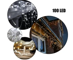 Happy People 100 LED 4 metrai lempučių lauko girlianda varvekliai su baltu laidu, šaltai baltos spalvos flash KK-4