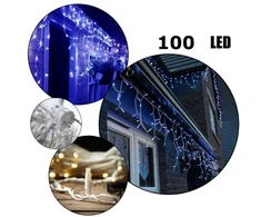 Happy People 100 LED 4 metrai lempučių lauko girlianda varvekliai su baltu laidu, mėlynos spalvos flash KK-9
