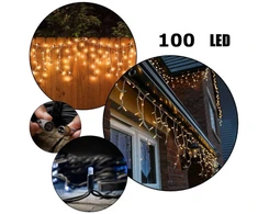 Happy People 100 LED 4 Metrai lempučių lauko girlianda Varvekliai su baltu laidu, Šiltai baltos spalvos Flash K-11