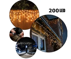 Happy People 200 LED 8 Metrai lempučių lauko girlianda Varvekliai su baltu laidu, Šiltai baltos spalvos Flash K-12