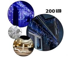 Happy People 200 LED 8 metrai lempučių lauko girlianda varvekliai su baltu laidu, šaltai baltos spalvos flash KK-1