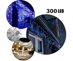 Happy People 300 LED 15 metrai lempučių lauko girlianda varvekliai su baltu laidu, mėlynos spalvos flash KK-11