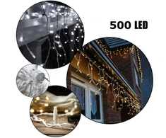 Happy People 500 LED 25 metrai lempučių lauko girlianda varvekliai su baltu laidu, šaltai baltos spalvos flash KK-3