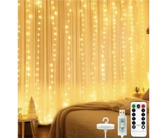 Happy people DU-20 šilta baltos spalvos užuolaidos girlianda su nuotolinio valdymo pultu, 300 LED, 3 x 3 m