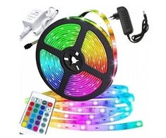 RGB LED juosta 5m su maitinimo šaltiniu ir nuotolinio valdymo pulteliu Happy people