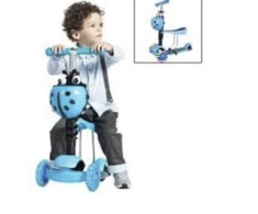 Triratis balansinis paspirtukas boružėlė su stūmimo rankena Scooter 3in1, mėlynas