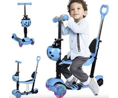 Triratis balansinis paspirtukas boružėlė su stūmimo rankena Scooter 5in1, mėlynas