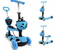 Triratis balansinis paspirtukas boružėlė su stūmimo rankena Scooter 5in1, mėlynas