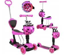 Triratis balansinis paspirtukas boružėlė su stūmimo rankena Scooter 5in1, rožinis