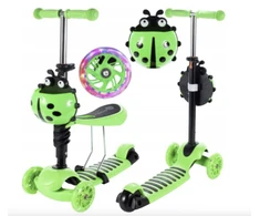 Triratis balansinis paspirtukas boružėlė su stūmimo rankena Scooter 3in1, žalias