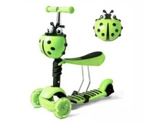 Triratis balansinis paspirtukas boružėlė su stūmimo rankena Scooter 3in1, žalias