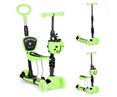 Triratis balansinis paspirtukas boružėlė su stūmimo rankena Scooter 5in1, žalias