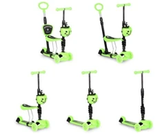 Triratis balansinis paspirtukas boružėlė su stūmimo rankena Scooter 5in1, žalias