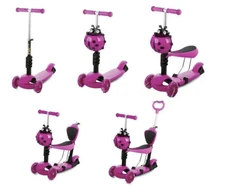 Triratis balansinis paspirtukas boružėlė su stūmimo rankena Scooter 5in1, rožinis