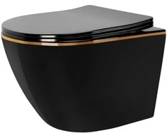 Klozetas pakabinamas Rea CARLO Mini Rimless Duroplast Flat Juodas Gold Edge