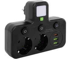 Toolight Maitinimo Lizdų Blokas 2 Lizdai + 2x Usb-a + Usb-c Jnh017 Juodas