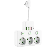 Toolight Maitinimo Lizdų Blokas 3 Lizdai + 3x Usb-a + Usb-c Jnh018 Baltas