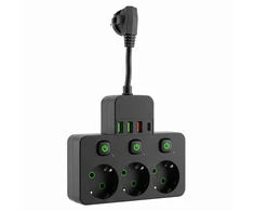 Toolight Maitinimo Lizdų Blokas 3 Lizdai + 3x Usb-a + Usb-c Jnh018 Juodas