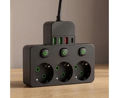 Toolight Maitinimo Lizdų Blokas 3 Lizdai + 3x Usb-a + Usb-c Jnh018 Juodas