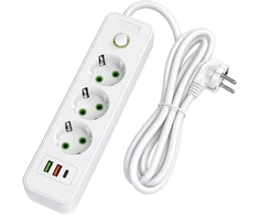 Toolight Prailgintuvas Maitinimo Blokas 3 Lizdai + 2x Usb-a + Usb-c Jnh020-3a Baltas