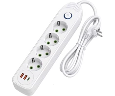 Toolight Prailgintuvas Maitinimo Blokas 4 Lizdai + 2x Usb-a + Usb-c Jnh025-4b Baltas