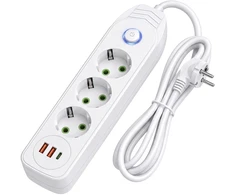 Toolight Prailgintuvas Maitinimo Blokas 3 Lizdai + 2x Usb-a + Usb-c Jnh024-3b Baltas