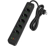 Toolight Prailgintuvas Maitinimo Blokas 5 Lizdai + 2x Usb-a + Usb-c Rea Jnh022-5a Juodas