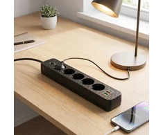 Toolight Prailgintuvas Maitinimo Blokas 5 Lizdai + 2x Usb-a + Usb-c Rea Jnh022-5a Juodas