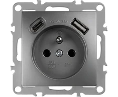 Toolight Viengubas Lizdas Su Įžeminimu + Usb-a Usb-c Oste Jnh004-g Pilkas