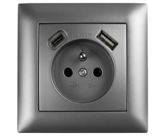 Toolight Viengubas Lizdas Su Įžeminimu + Usb-a Usb-c Oste Jnh004-g Pilkas
