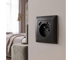 Toolight Viengubas Lizdas Su Įžeminimu + Usb-a Usb-c Oste Jnh004-g Juodas