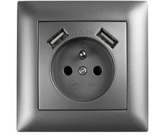 Toolight Viengubas Lizdas Su Įžeminimu + 2x Usb-a Oste Jnh003-g Pilkas