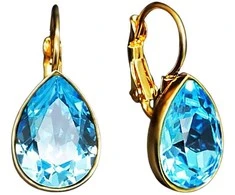 Diamond Sky Jewelry Auskarai moterims DiamondSky „Crystal Drop (Aquamarine Mėlyna)“ su Swarovski kristalais