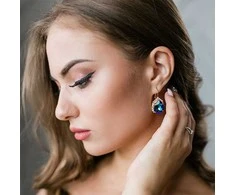 Diamond Sky Jewelry Auskarai moterims DiamondSky „Crystal Drop III (Bermuda Mėlyna)“ su Swarovski kristalais