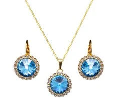 Diamond Sky Jewelry Papuošalų rinkinys moterims DiamondSky Clarice (Aquamarine Mėlyna) su Swarovski kristalais