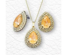 Diamond Sky Jewelry Papuošalų rinkinys moterims DiamondSky "Jasmine (Peach DeLite)" su Swarovski kristalais