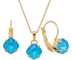 Diamond Sky Jewelry Papuošalų rinkinys moterims DiamondSky "Magical Square (Electric Mėlyna Ignite)" su Swarovski kristalais