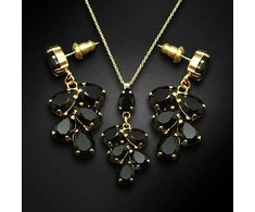 Diamond Sky Jewelry Papuošalų rinkinys moterims DiamondSky "Amber II (Jet)" su Preciosa kristalais