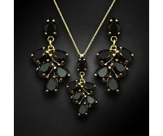 Diamond Sky Jewelry Papuošalų rinkinys moterims DiamondSky "Amber II (Jet)" su Preciosa kristalais