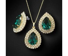 Diamond Sky Jewelry Papuošalų rinkinys moterims DiamondSky "Jasmine (Emerald)" su Swarovski kristalais