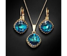Diamond Sky Jewelry Papuošalų rinkinys moterims DiamondSky "Vintage IV (Bermuda Mėlyna)" su Swarovski kristalais
