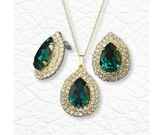 Diamond Sky Jewelry Papuošalų rinkinys moterims DiamondSky "Jasmine (Emerald)" su Swarovski kristalais