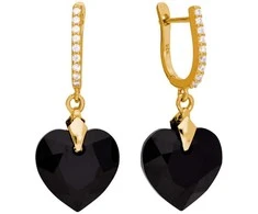 Diamond Sky Jewelry Sidabriniai auskarai moterims DiamondSky „Romantic Heart III (Jet)“ su Swarovski kristalais