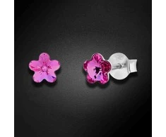 Diamond Sky Jewelry Sidabriniai auskarai moterims Diamond Sky „Sunny Flower (Fuchsia)“ su Swarovski kristalais