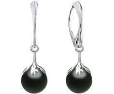 Diamond Sky Jewelry Sidabriniai auskarai moterims DiamondSky „Pearl Galaxy (Magic Juodas)" su Preciosa kristalais