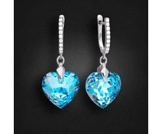 Diamond Sky Jewelry Sidabriniai auskarai moterims DiamondSky „Romantic Heart III R (Aquamarine Shimmer)“ su Swarovski kristalais