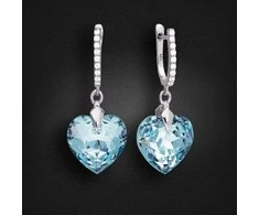 Diamond Sky Jewelry Sidabriniai auskarai moterims DiamondSky „Romantic Heart III R (Aquamarine Mėlyna)“ su Swarovski kristalais