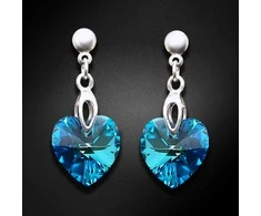 Diamond Sky Jewelry Sidabriniai auskarai moterims DiamondSky „Romantic Heart II (Bermuda Mėlyna)“ su Swarovski kristalais