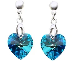 Diamond Sky Jewelry Sidabriniai auskarai moterims DiamondSky „Romantic Heart II (Bermuda Mėlyna)“ su Swarovski kristalais