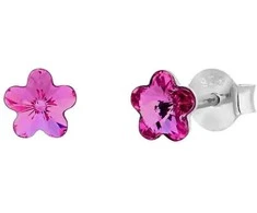 Diamond Sky Jewelry Sidabriniai auskarai moterims Diamond Sky „Sunny Flower (Fuchsia)“ su Swarovski kristalais